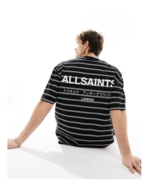 Underground - t-shirt oversize - rayé AllSaints pour homme en coloris Black