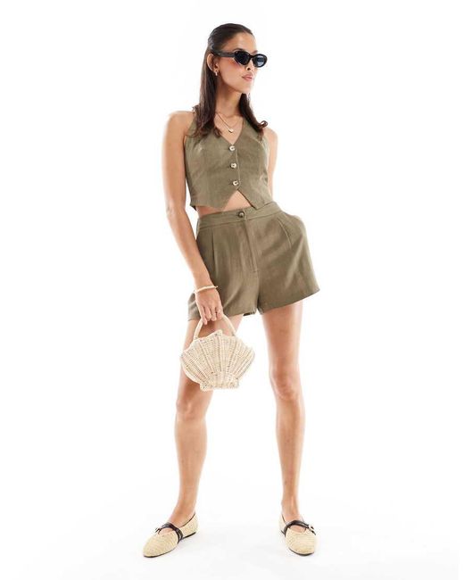 Miss Selfridge Green Linen Blend Button Through Halter Neck Waistcoat