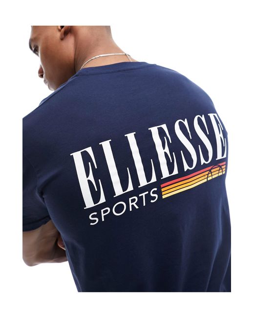 Ellesse – denron – es t-shirt mit grafischem rückenprint in Blue für Herren