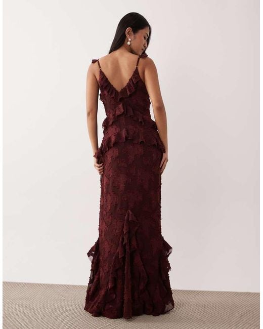 Pretty Lavish Red Devore Frill Detail Cami Maxi Dress