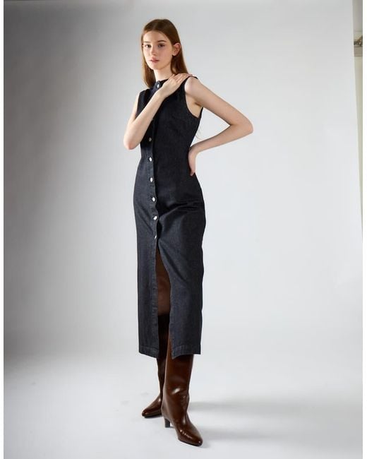 Glamorous Blue Button-Through Denim Maxi Dress