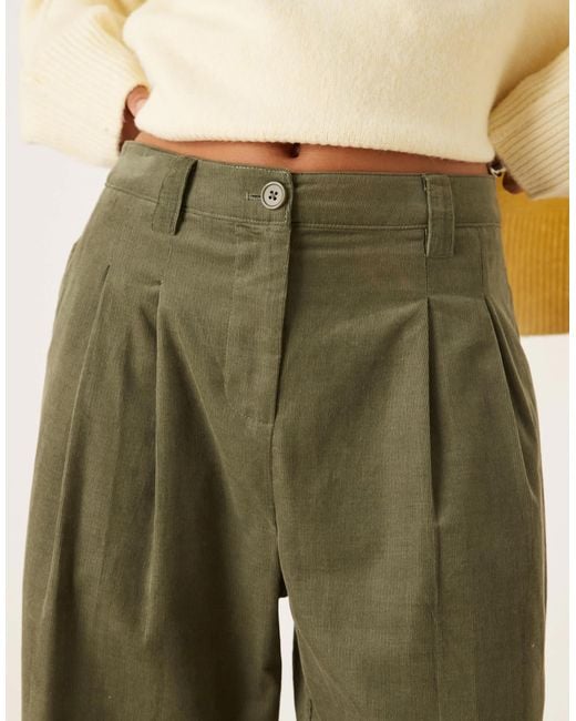 ASOS Green Corduroy Cuffed Hem Wide Leg Pants