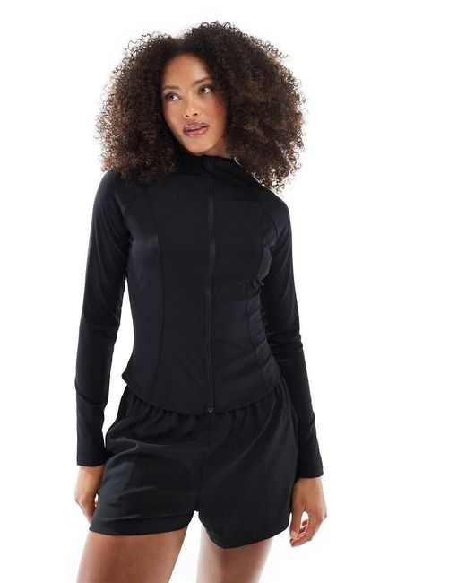 South Beach Black Long Sleeved Zip Up Top