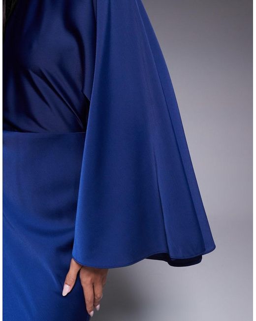 ASOS Blue Textured Satin Batwing Bias Waisted Maxi Dress