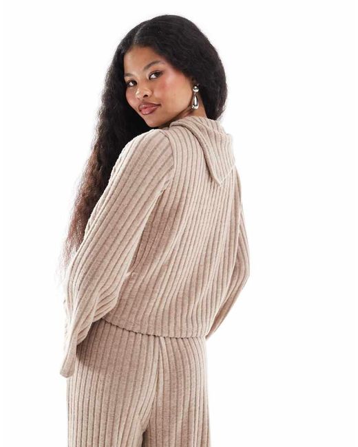 Vero Moda Top Van Geribbelde Jersey Met Omgeslagen Hals in het Brown