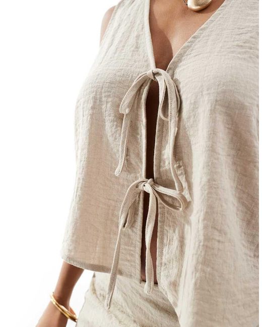 ONLY Natural Tie Front Vest Co-ord