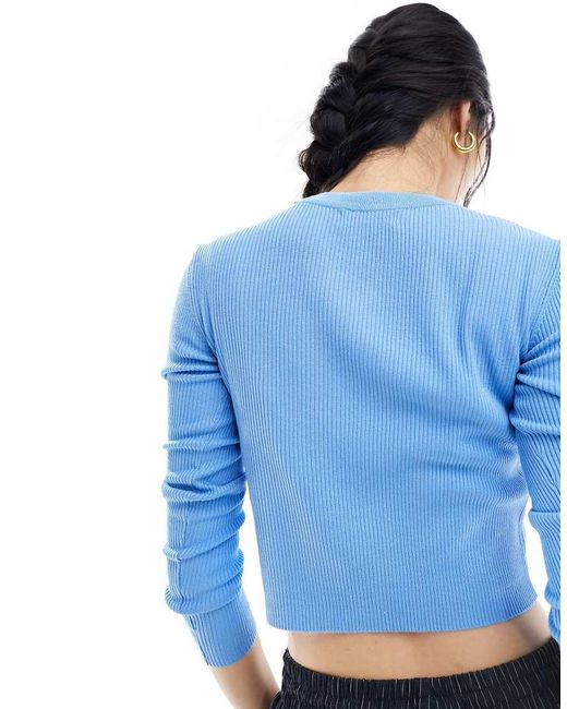 Rebeca Azul De Manga Larga Con Cuello De Pico De Jdy de color Blue