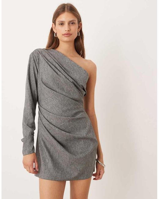 ASOS Natural One Shoulder Draped Mini Dress