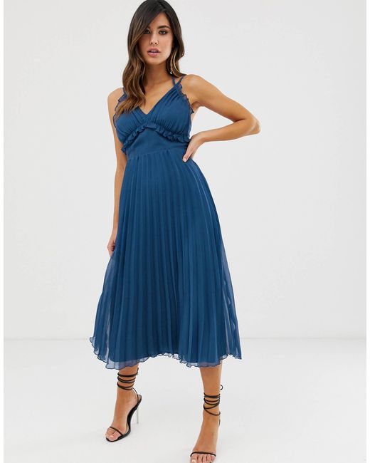 floral print pleated cami midi dress