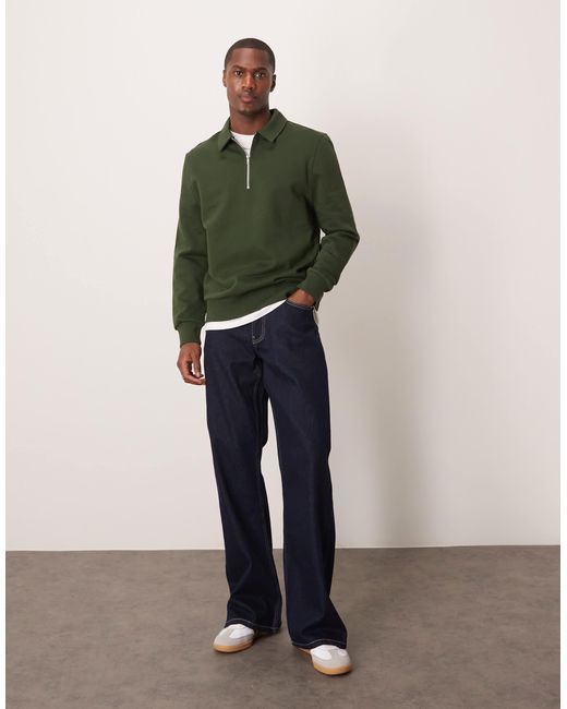 ASOS Green Standard Fit Quarter Zip Sweatshirt With Collar for men