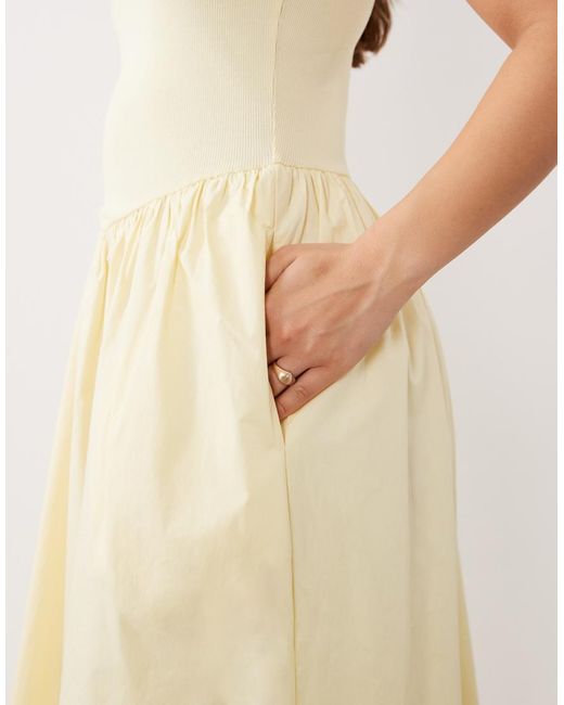 Nobody's Child Petite Natural Madelyn Ribbed Bodice Ruched Skirt Cami Midi Dress
