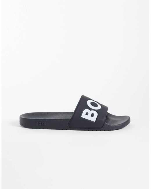 Boss Blue Boss Logo Print Sliders for men