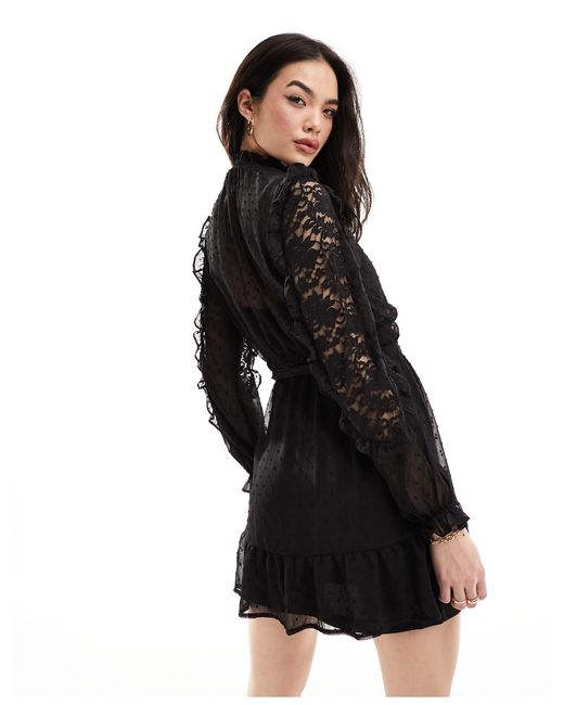New Look Black – langärmliges chiffon-minikleid