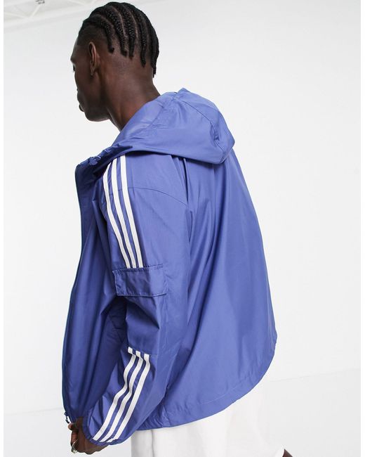 adidas Originals Synthetic Adicolor Three Stripe Windbreaker Jacket in Blue  for Men | Lyst UK