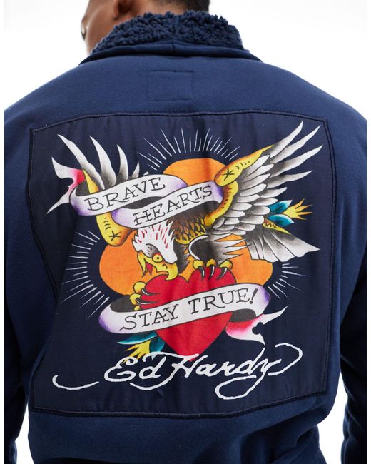 Ed Hardy Blue Gulley Robe With Tattoo Graphic for men