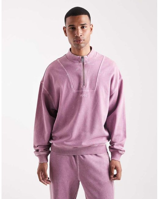 HUGO Purple Nebuzip Central Logo Loose Fit Half Zip Sweatshirt Co-ord for men