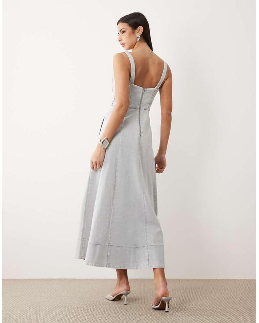 Bardot Natural Lilah Denim Corset Detail Maxi Dress