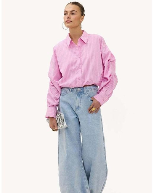 Loavies Pink Create Your Spring Cropped Striped Blouse