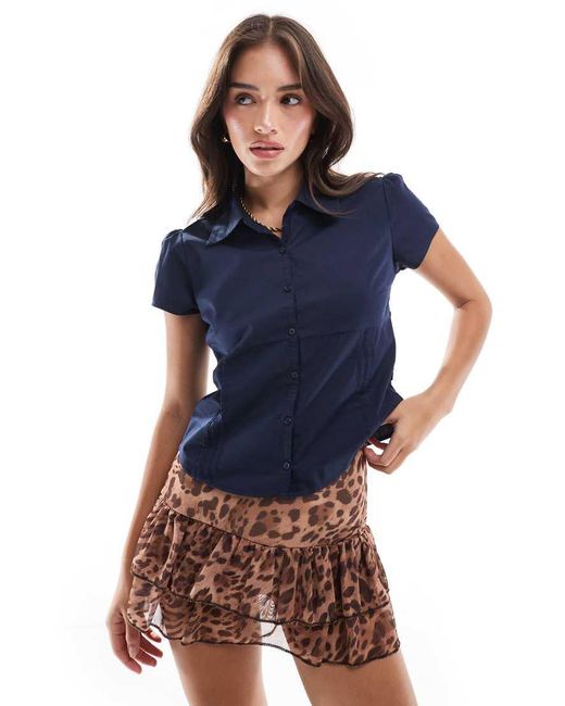 Hollister Slim-Fit Overhemd Met Korte Mouwen in het Blue