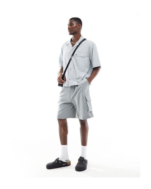 ASOS Gray Short Sleeve Boxy Oversized Nylon Revere Collar Shirt for men