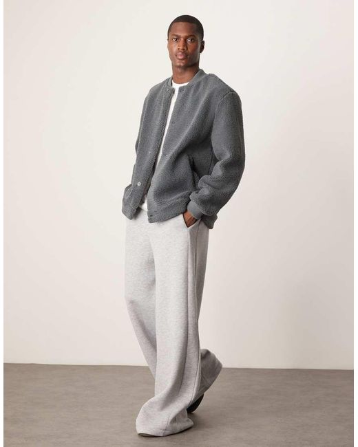 New Look Gray Oversized Borg Bomber Jacket for men