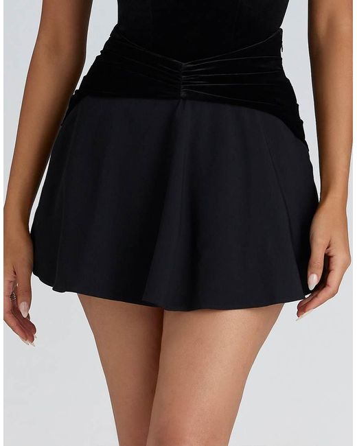 House Of Cb Black Asa Georgette & Velvet Flounce Mini Skirt