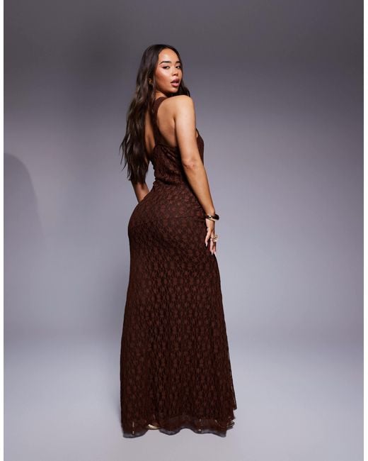 ASOS Brown Ring Detail One Shoulder With Gauging Detail Maxi Dress