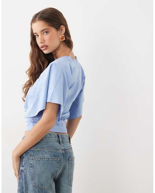 ASOS Blue 'v' Neck Cinch Waist Top