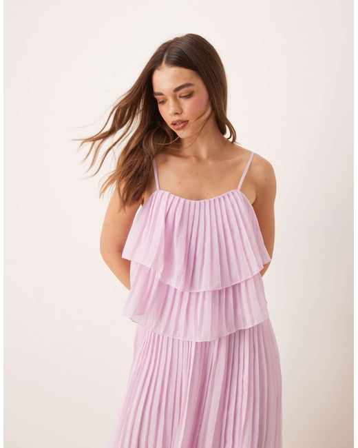 Vila Pink Pleated Ruffle Layer Cami Maxi Dress