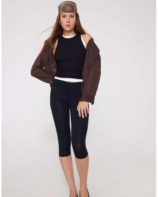 Tezenis Black Cotton Capri Leggings