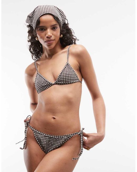 Collusion Black Gingham Seersucker Triangle Bikini Top