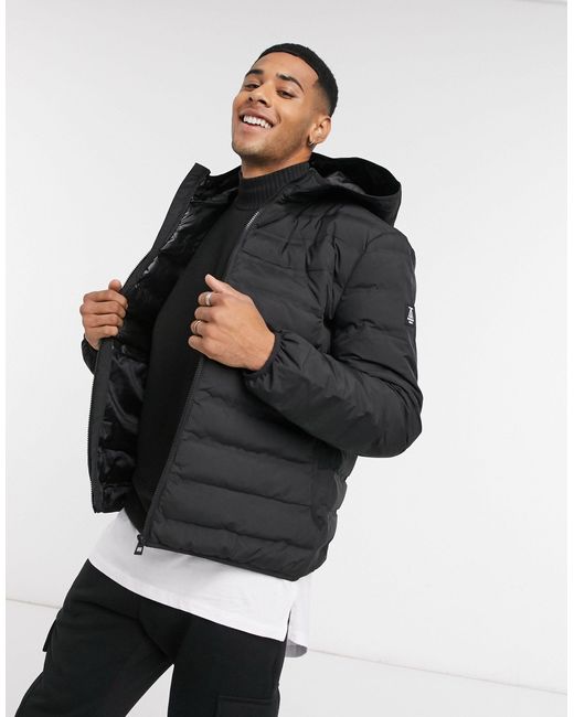 Topman Black Recycled Liner Puffer Jacket for men