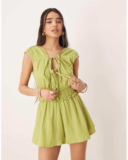 ASOS Yellow Double Cloth Gathered Bust Playsuit