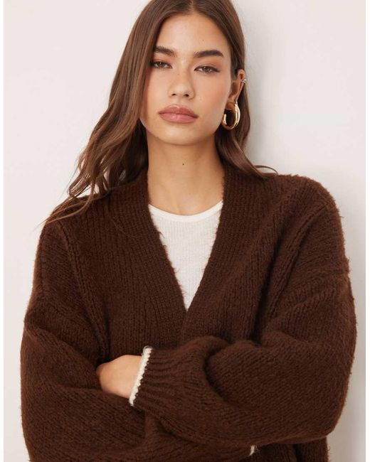 ASOS Natural Chunky Edge To Edge Cardigan With Tipping
