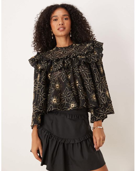 Sister Jane Black Dream Embroidered Frill Detail Blouse