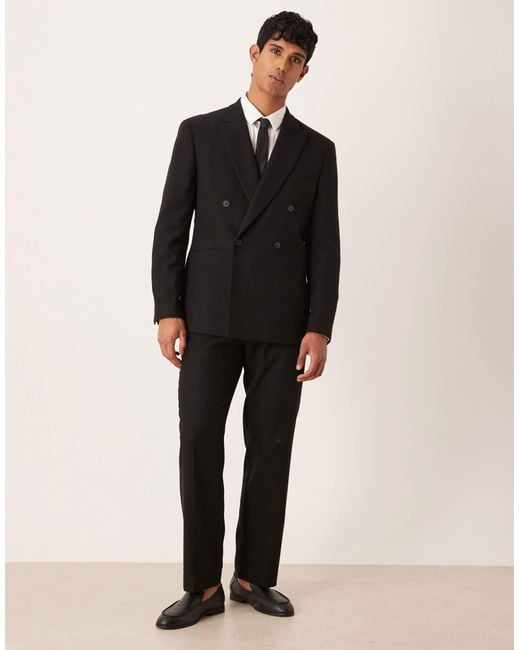 ASOS Black Regular Double Breasted Suit Jacket With Wool for men