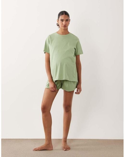 ASOS Green Asos Design Maternity Mix And Match Cotton Nursing Pyjama Oversized Tee With Side Splits