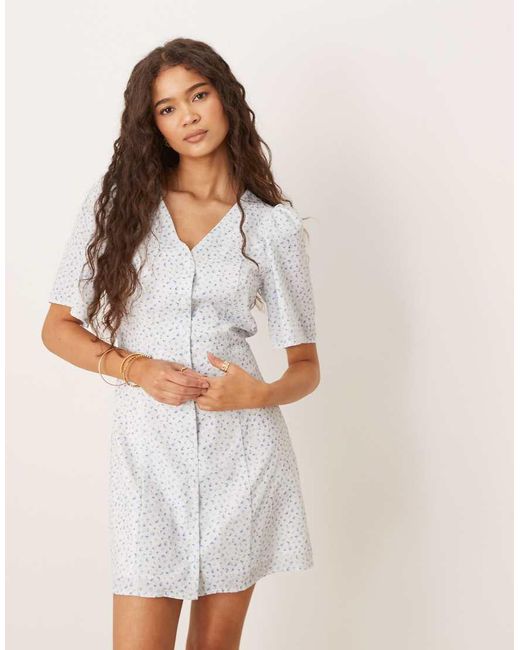Glamorous White Short Sleeve Button Up Tea Dress