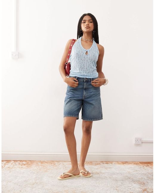 Collusion Blue Delicate Lace Halter Top