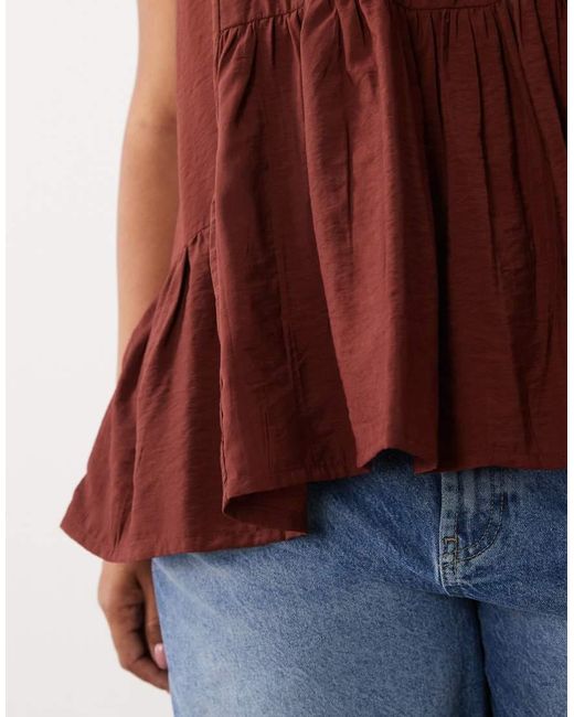 ASOS Brown Asos Design Curve Scoop Neck Peplum Cami Top