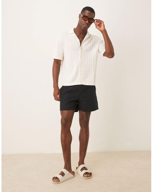 ASOS Natural Shorter Length Pull On Linen Blend Shorts for men