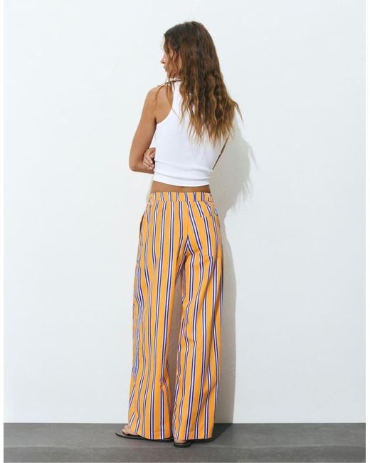Pull&Bear White Striped Trousers