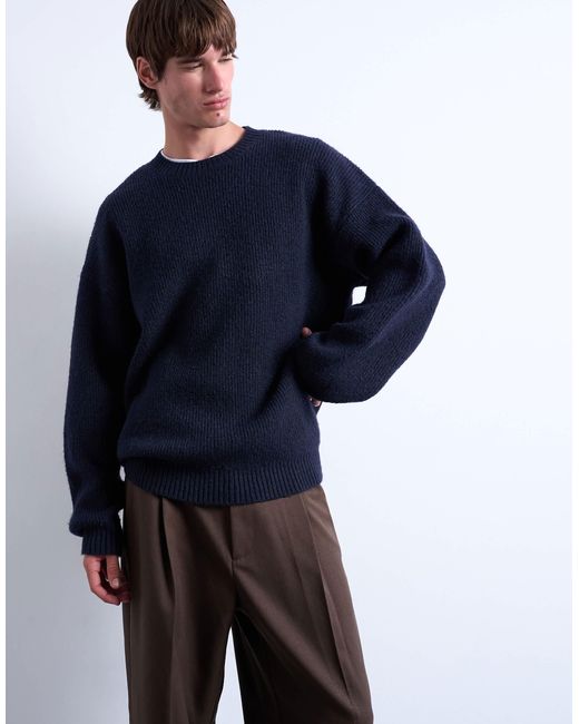 Topman Blue Oversized Fit Crew Sweater for men