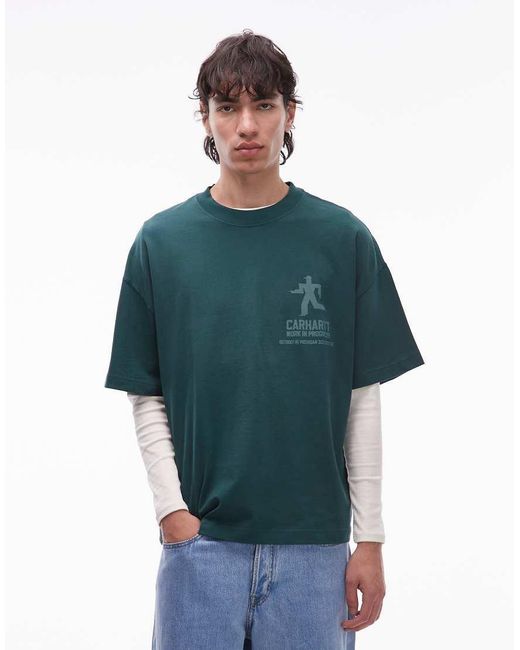 Carhartt Green Distance Front And Back Print Boxy Oversized Fit T-Shirt for men
