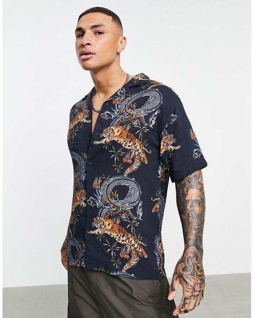Chemise à imprimé tigres Pull&Bear pour homme en coloris Black