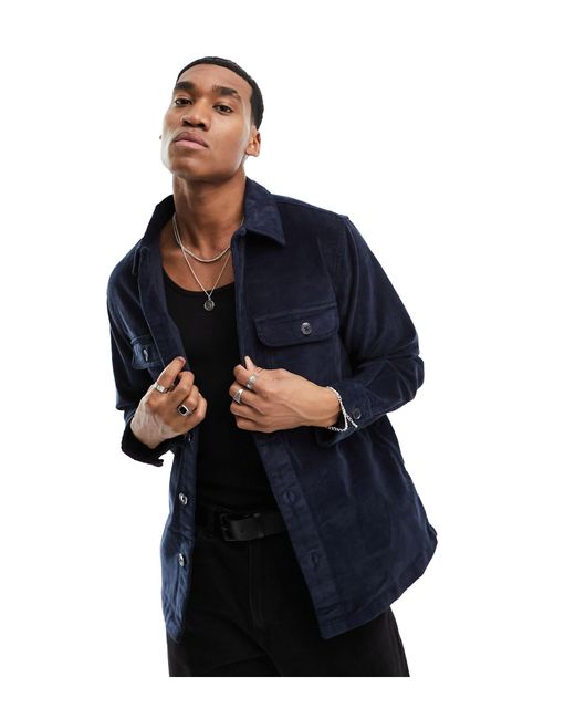 SELECTED Blue Loose Cord Overshirt for men