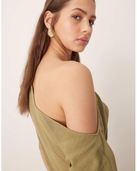 ASOS Natural Linen Fallen Shoulder Jumpsuit