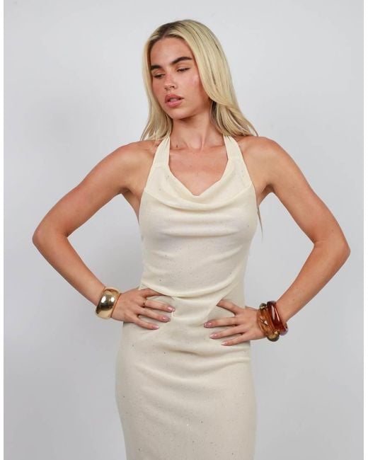 SIMMI White Open Back Sheer Halter Maxi Dress
