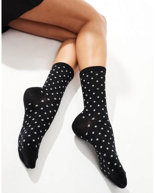 Pieces Black Glitter Polka Dot Socks