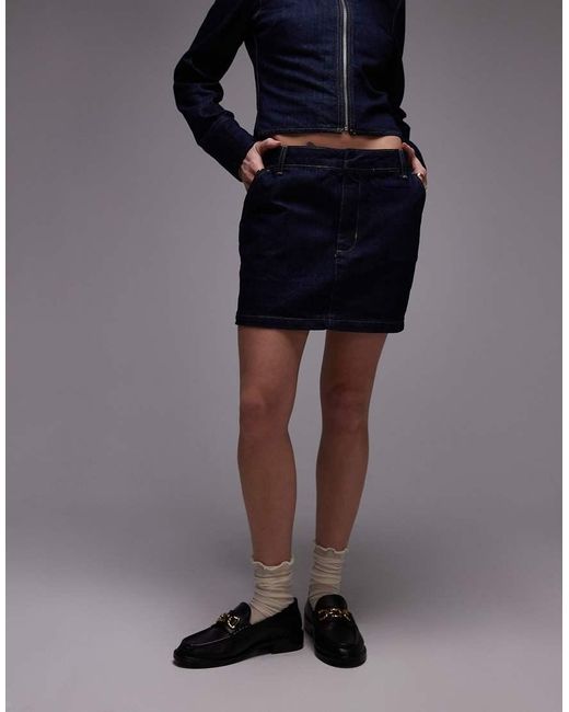 Minifalda Vaquera Muy Corta Añil Enjuagado De TOPSHOP de color Blue